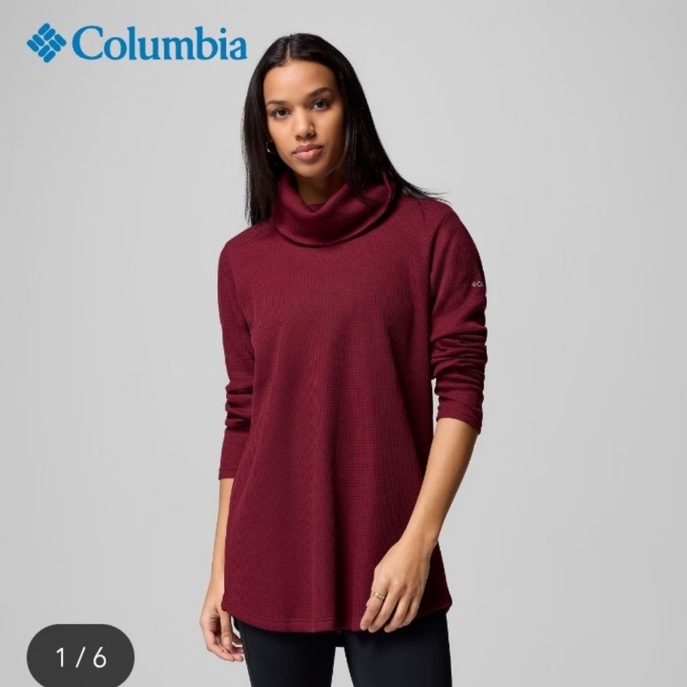 Columbia Women's Holly Hideaway Waffle Cowl Neck Pullover Rich Wine Size XXL